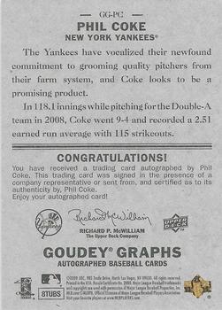 2009 Upper Deck Goudey - Goudey Graphs #GG-PC Phil Coke Back