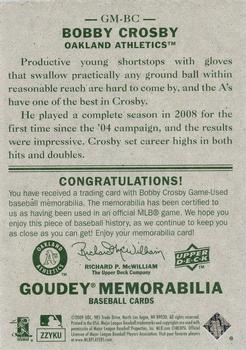 2009 Upper Deck Goudey - Memorabilia #GM-BC Bobby Crosby Back