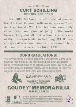 2009 Upper Deck Goudey - Memorabilia #GM-CS Curt Schilling Back
