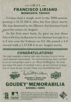 2009 Upper Deck Goudey - Memorabilia #GM-FL Francisco Liriano Back