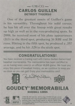 2009 Upper Deck Goudey - Memorabilia #GM-CG Carlos Guillen Back