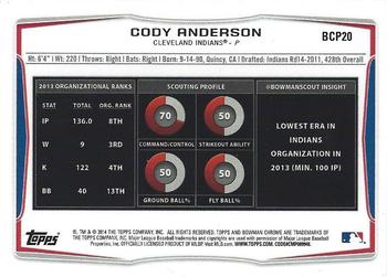 2014 Bowman Chrome - Prospects #BCP20 Cody Anderson Back