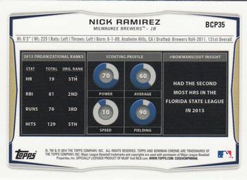 2014 Bowman Chrome - Prospects #BCP35 Nick Ramirez Back