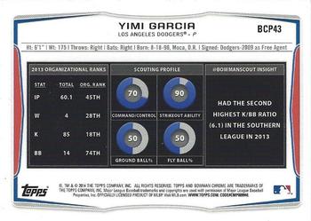 2014 Bowman Chrome - Prospects #BCP43 Yimi Garcia Back
