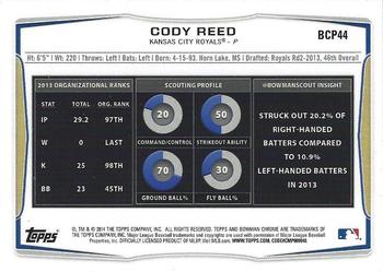 2014 Bowman Chrome - Prospects #BCP44 Cody Reed Back