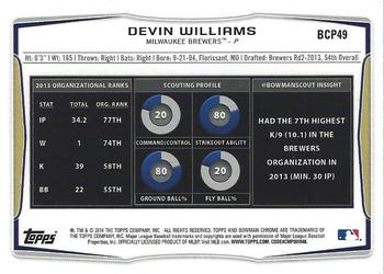 2014 Bowman Chrome - Prospects #BCP49 Devin Williams Back