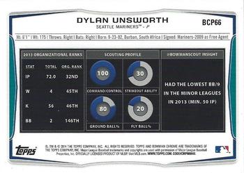 2014 Bowman Chrome - Prospects #BCP66 Dylan Unsworth Back
