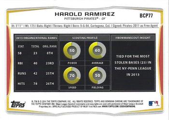 2014 Bowman Chrome - Prospects #BCP77 Harold Ramirez Back
