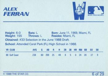 1989 Star Watertown Indians - Platinum #6 Alex Ferran Back