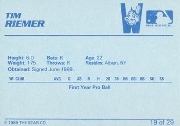 1989 Star Watertown Indians - Platinum #19 Tim Riemer Back
