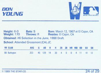 1989 Star Watertown Indians - Platinum #24 Don Young Back