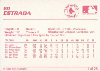 1989 Star New Britain Red Sox - Platinum #1 Ed Estrada Back