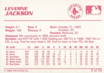 1989 Star New Britain Red Sox - Platinum #2 Leverne Jackson Back