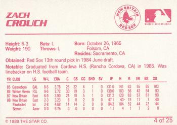 1989 Star New Britain Red Sox - Platinum #4 Zach Crouch Back