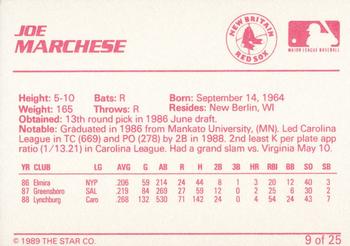 1989 Star New Britain Red Sox - Platinum #9 Joe Marchese Back