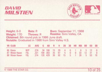 1989 Star New Britain Red Sox - Platinum #10 David Milstien Back