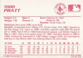 1989 Star New Britain Red Sox - Platinum #15 Todd Pratt Back