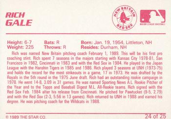 1989 Star New Britain Red Sox - Platinum #24 Rich Gale Back