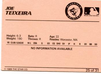 1989 Star Bluefield Orioles - Platinum #25 Joe Teixeira Back