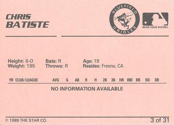 1989 Star Bluefield Orioles - Platinum #3 Chris Batiste Back