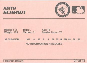 1989 Star Bluefield Orioles - Platinum #20 Keith Schmidt Back