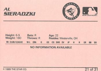1989 Star Bluefield Orioles - Platinum #21 Al Sieradzki Back