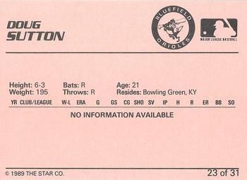 1989 Star Bluefield Orioles - Platinum #23 Doug Sutton Back