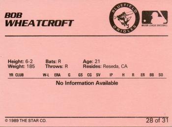 1989 Star Bluefield Orioles - Platinum #28 Bob Wheatcroft Back