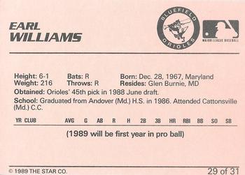 1989 Star Bluefield Orioles - Platinum #29 Earl Williams Back