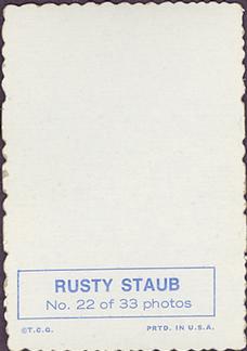 1969 Topps - Deckle #22 Rusty Staub  Back