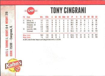 2014 Kahn's Cincinnati Reds #NNO Tony Cingrani Back