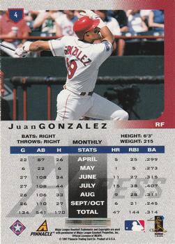 1997 Pinnacle X-Press #4 Juan Gonzalez Back