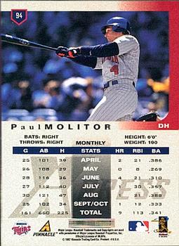 1997 Pinnacle X-Press #94 Paul Molitor Back