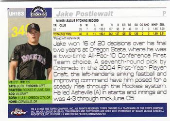 2005 Topps Chrome Updates & Highlights #UH163 Jake Postlewait Back
