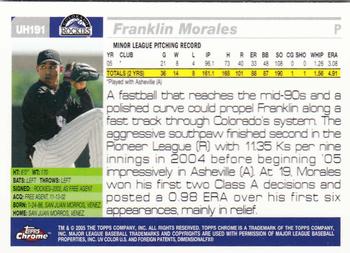 2005 Topps Chrome Updates & Highlights #UH191 Franklin Morales Back