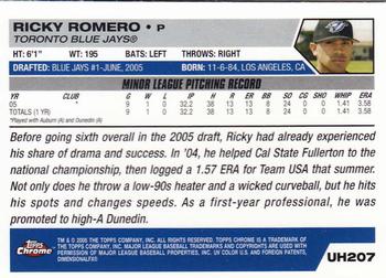 2005 Topps Chrome Updates & Highlights #UH207 Ricky Romero Back
