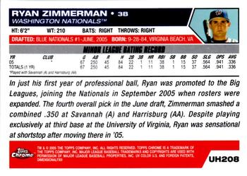 2005 Topps Chrome Updates & Highlights #UH208 Ryan Zimmerman Back