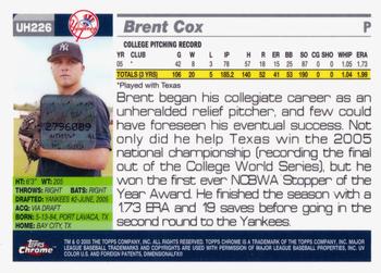 2005 Topps Chrome Updates & Highlights #UH226 Brent Cox Back