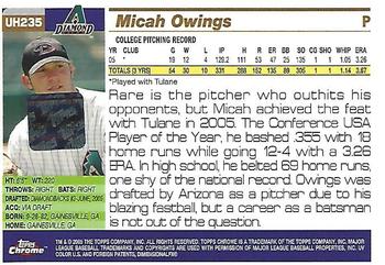 2005 Topps Chrome Updates & Highlights #UH235 Micah Owings Back