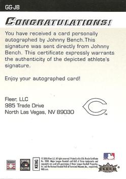 2006 Fleer Greats of the Game - Autographics #GG-JB Johnny Bench Back