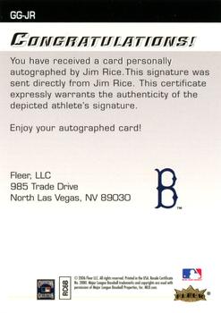 2006 Fleer Greats of the Game - Autographics #GG-JR Jim Rice Back
