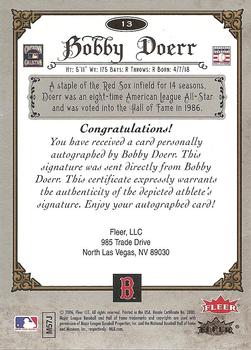 2006 Fleer Greats of the Game - Autographs #13 Bobby Doerr Back