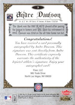 2006 Fleer Greats of the Game - Autographs #3 Andre Dawson Back