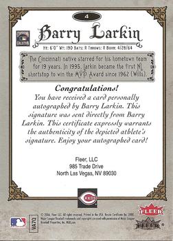 2006 Fleer Greats of the Game - Autographs #4 Barry Larkin Back
