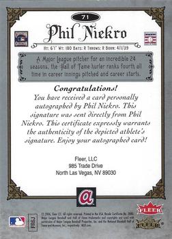 2006 Fleer Greats of the Game - Autographs #71 Phil Niekro Back