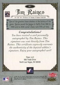 2006 Fleer Greats of the Game - Autographs #91 Tim Raines Back