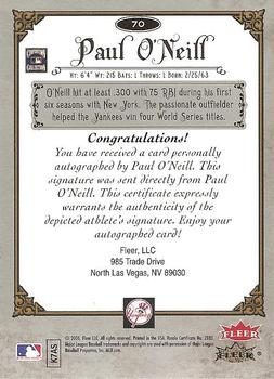 2006 Fleer Greats of the Game - Autographs #70 Paul O'Neill Back