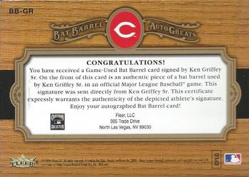 2006 Fleer Greats of the Game - Bat Barrel Auto Greats #BB-GR Ken Griffey Sr. Back