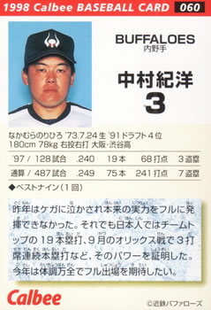 1998 Calbee #060 Norihiro Nakamura Back