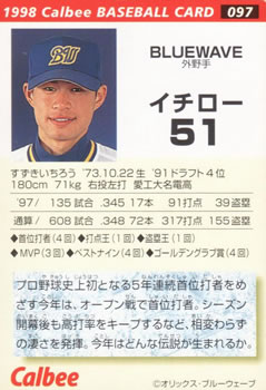 1998 Calbee #097 Ichiro Suzuki Back